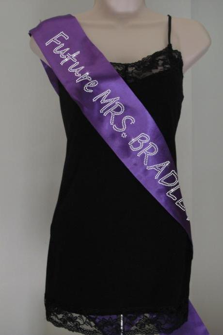 Custom Future Mrs. Rhinestone Bachelorette Sash - Purple with Crystal Rhinestones