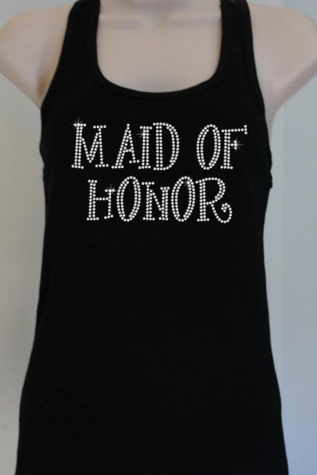 Maid of Honor 2 Bachelorette Rhinestone Lace Tank Top