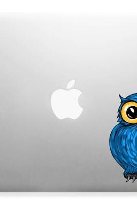 Cute Hoot Owl in Blue Apple Macbook Air Decal Sticker Laptop Full Color Kids, Nursery