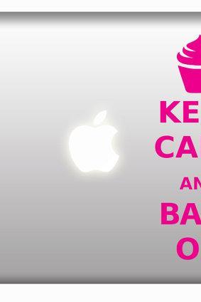 Keep Calm and Bake On - cupcake design stickers macbook laptops ipad or car decals