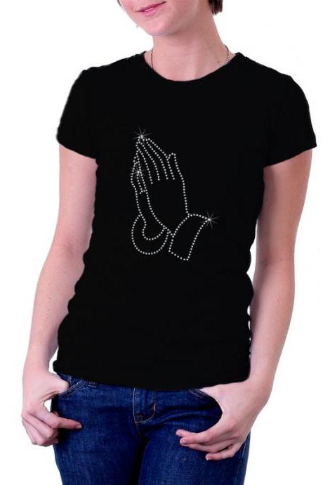 Custom Personalized Praying Hands Rhinestone Shirt