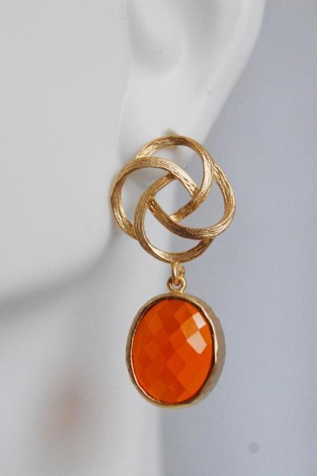 Bezel setting Glass oval Fire opal dangle earrings