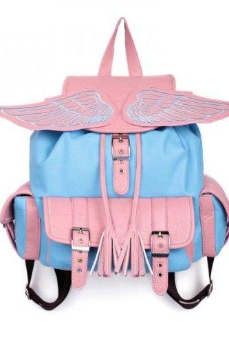 Leather Angel Wing Backpack Pink&amp;amp;blue