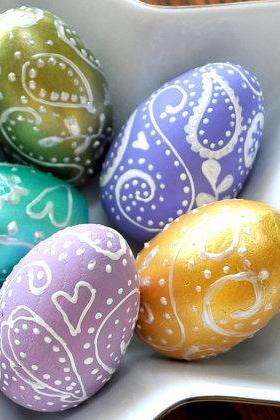 Set Of Five Paisley Eggs - Unique Easter Home Decor