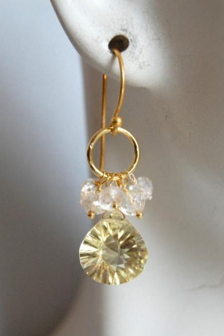 AAA Lemon quartz and moonstone earrings