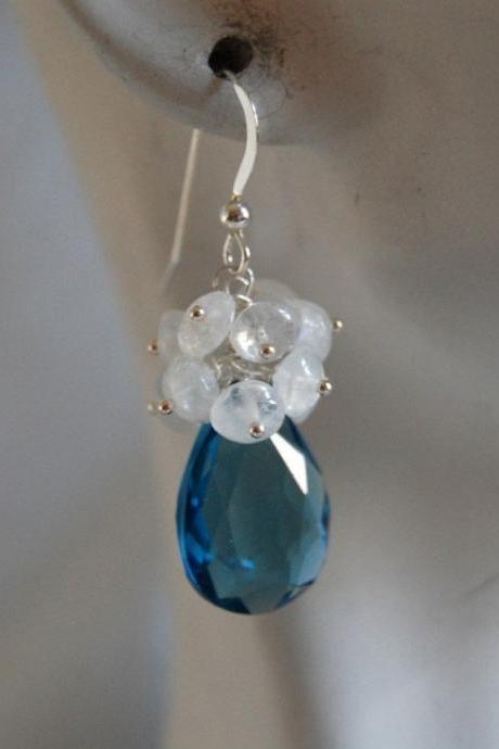 London blue quartz and moonstone dangle earrings