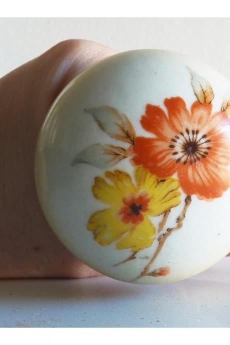 Wild Poppy Porcelain Vintage Door Knob