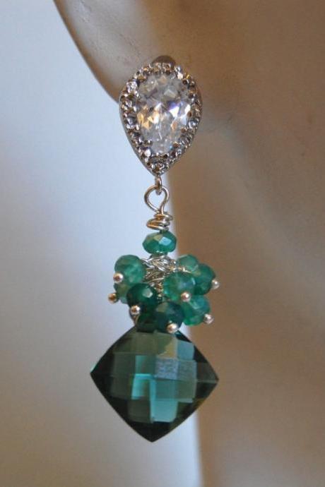 Mystic Green quartz briolette and shaded green quartz earrings