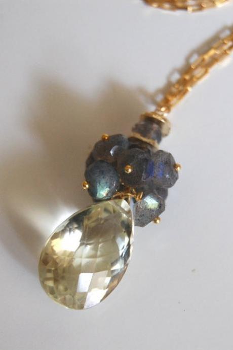 AAA Gorgeous Lemon quartz and blue flashy Labradorite necklace