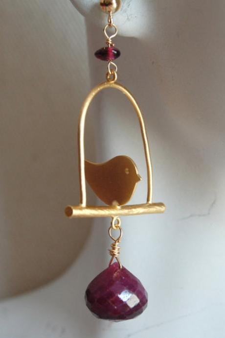 Ruby and Garnet Earrings with Bird cage