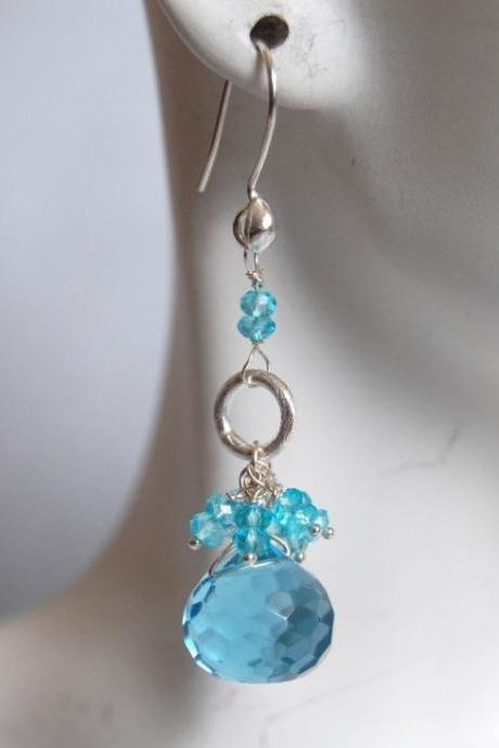 Aquamarine quartz and Apatite earrings