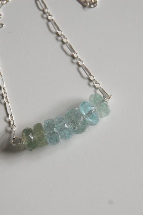 Ice Blue Aquamarine Necklace with Sterling silver Chain