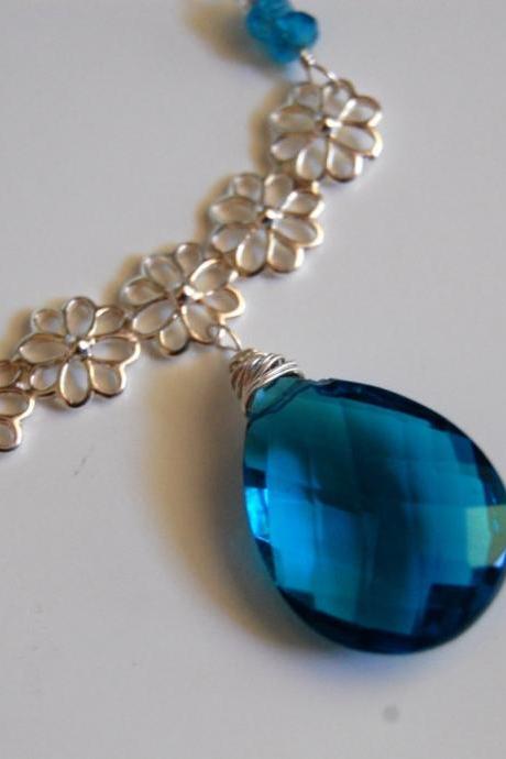 Gorgeous London Blue Quartz and London blue topaz necklace