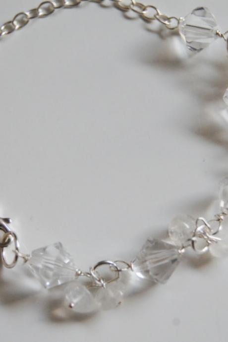 Moonstone , Swarovski Crystal Sterling silver Bracelet