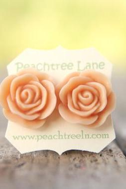 Large Peach Rose Flower Stud Earrings perfect for Bridesmaid or Maid of Honor Gifts