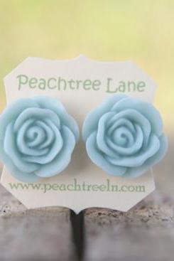Large Baby Blue Rose Flower Stud Earrings perfect for Bridesmaid or Maid of Honor Gifts