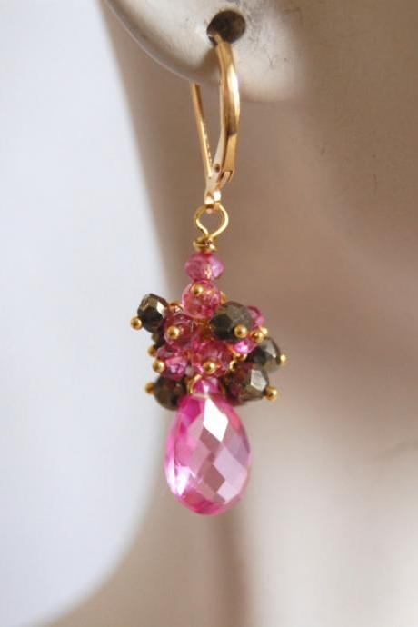 AAA Hot Pink quartz,mystic Rubelite and mystic spinel earrings