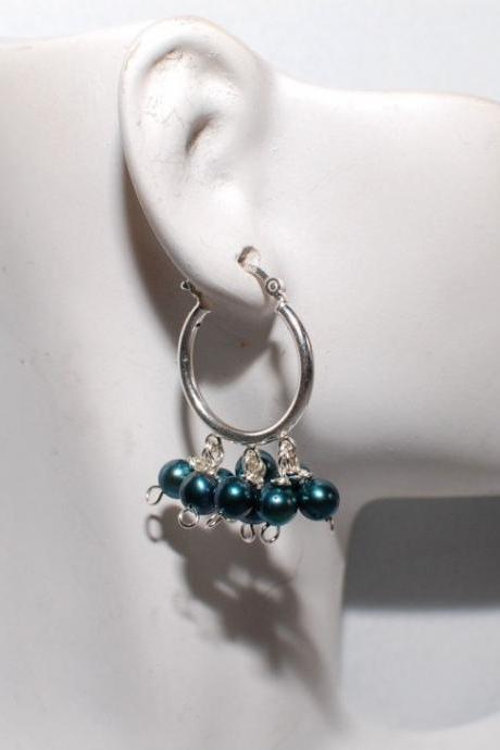 Sterling silver hoop earrings with fresh water pearl