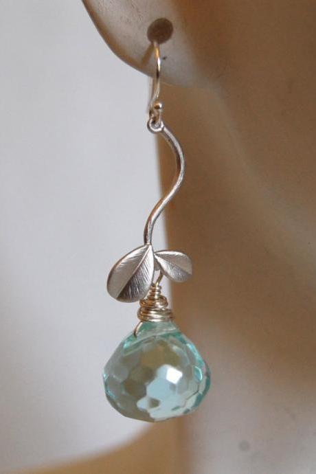 Aquamarine quartz onion briolette dangle earrings