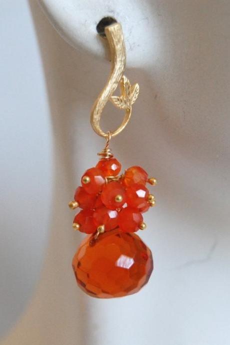 Orange quartz onion briolette and orange Carnelian dangle earrings