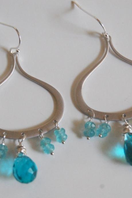London blue quartz, Apatite Chandelier earrings