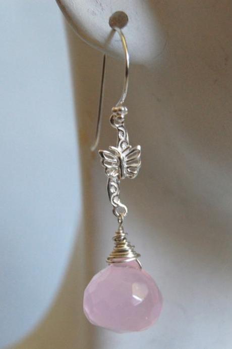 Pink quartz onin briolette dangle earrings