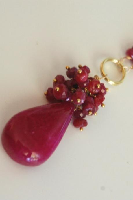 Beautiful Smooth Ruby briolette and Ruby rondelles gold filled necklace