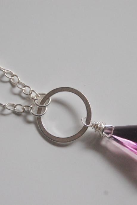Triangle Amethyst Necklace with flower charm and sterling silver
