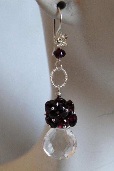 Heart briolette Crystal quartz and garnet earrings