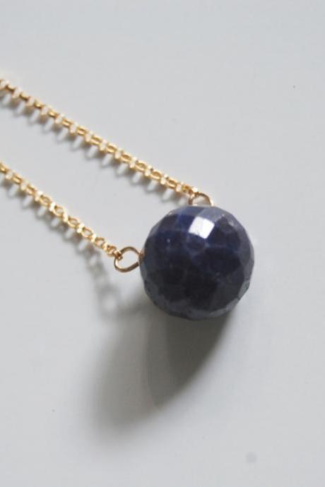 Gorgeous Dark Blue Sapphire necklace with gold filled chain