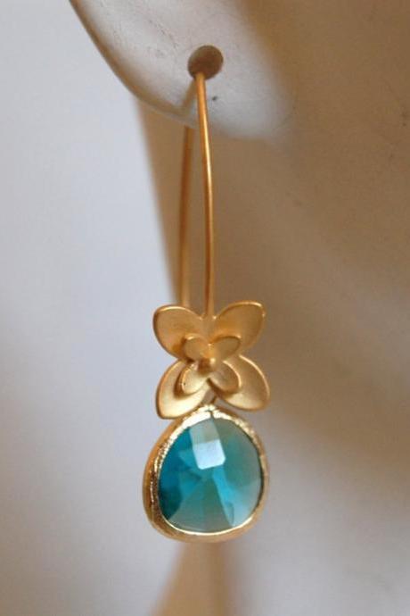Bazel setting Glass blue zircon dangle earrings