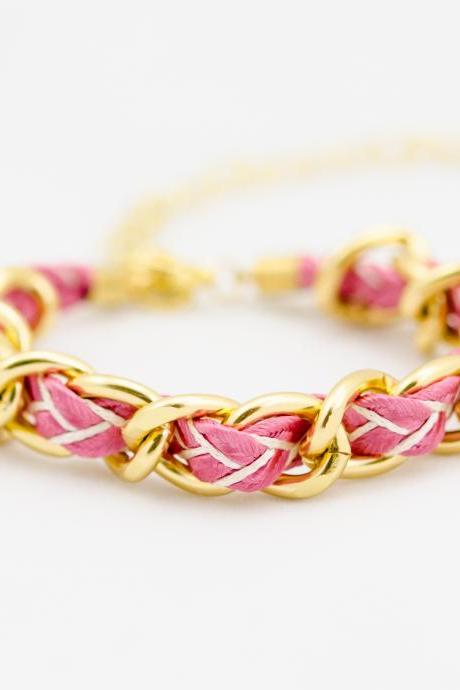 Pink braided woven chain bracelet , braided bracelet , rope bracelet , Nautical bracelet