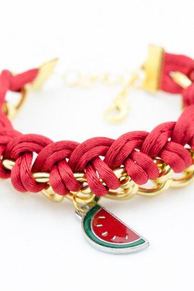 watermelon braided chain bracelet, red woven chain bracelet , bridesmaids gift Gold Chunky Chain Bracelet