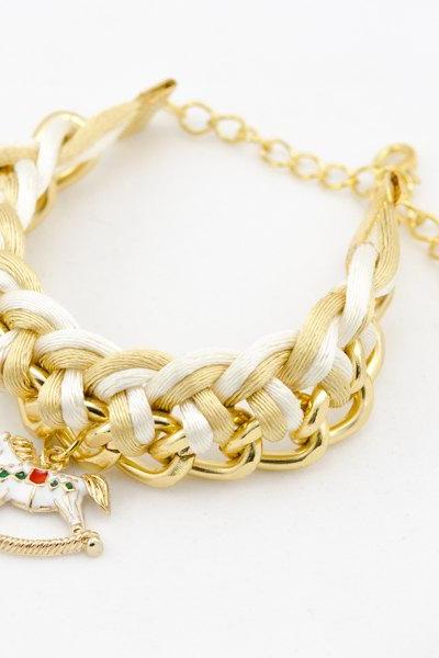 Carousel with ivory and gold woven chain bracelet , bridesmaids gift Gold Chain Bracelet , braided chain bracelet