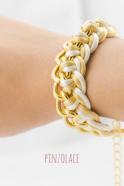 Gold Braided Chain Bracelet , Single Chain Bracelet , Knot chain bracelet, Twist bracelet