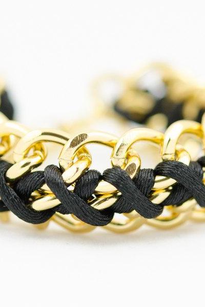 Criss Cross Style Woven Chain Bracelet with black color , Double Chain Bracelet , twist cross chain bracelet