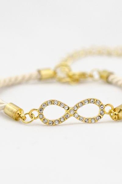 tiny infinity bracelet ivory , Rhinestone Gold infinity Bracelet with ivory color ,bridesmaid gift infinity bracelet
