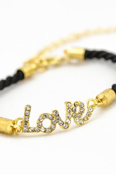 gold love bracelet black , Rhinestone Gold Love Bracelet with black color ,bridesmaid gift love bracelet
