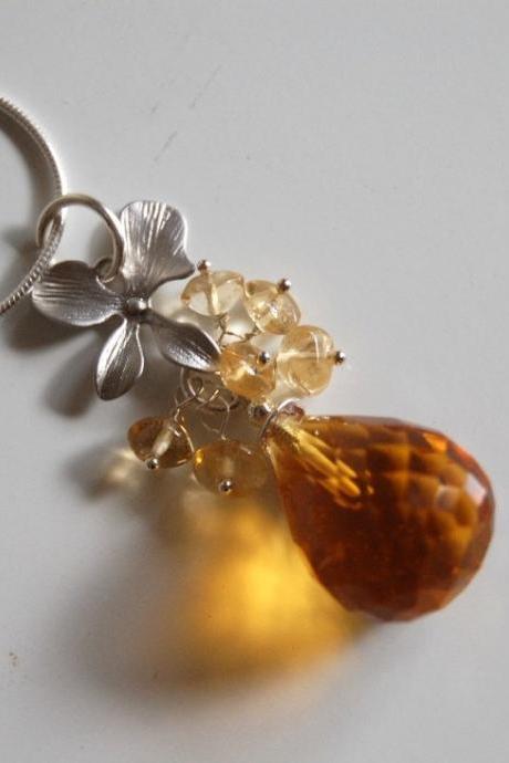 Golden crystal quartz and Citrine cluster necklace