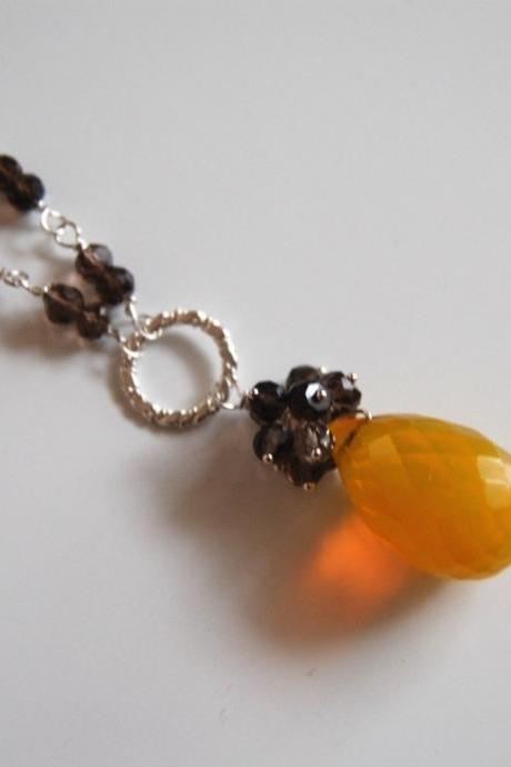 Yellow Crystal quartz and Smoky quartz necklace