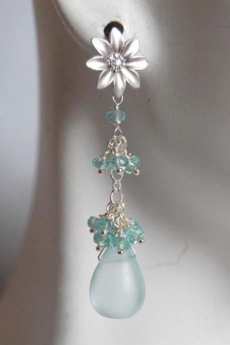 Mist light blue quartz briolette and apatite earrings