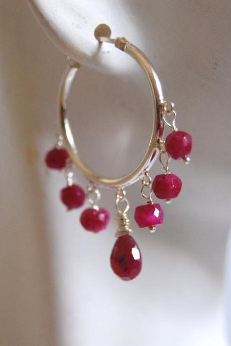 Ruby and Sterling silver hoop earrings