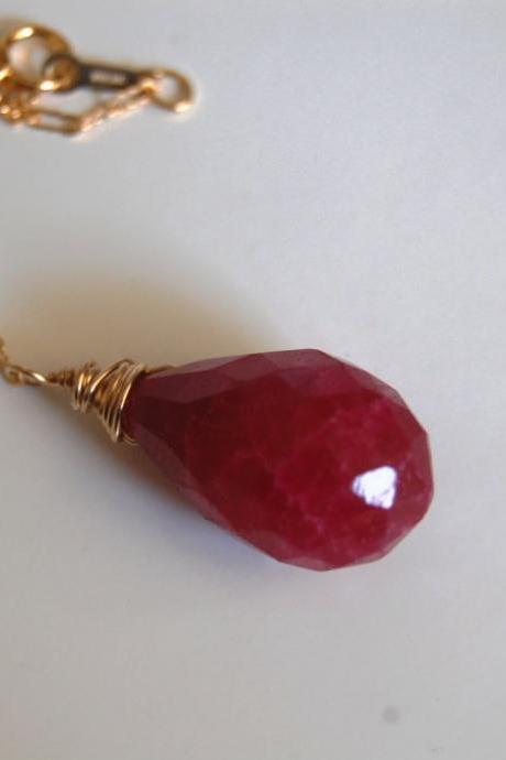 Ruby necklace with gold filled chain