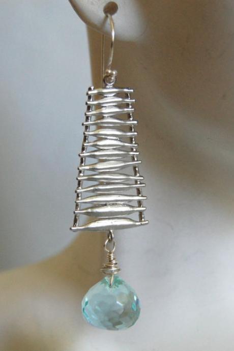 Aquamarine quartz onion briolette earrings