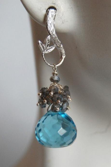 Blue quartz onion briolette and pyrite earrings