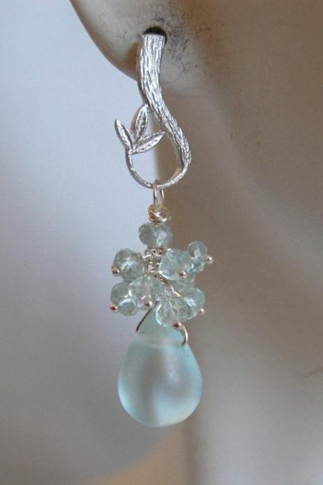 Light blue Apatite and Mist light blue quartz briolette earrings