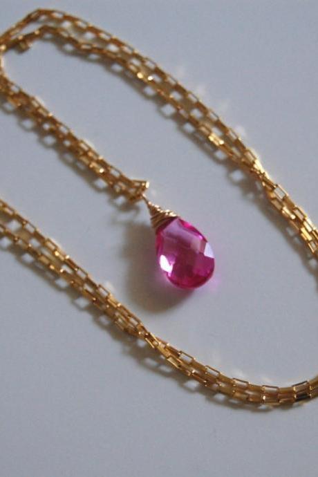 Gorgeous AAA Hot Pink Quartz and gold filled necklace
