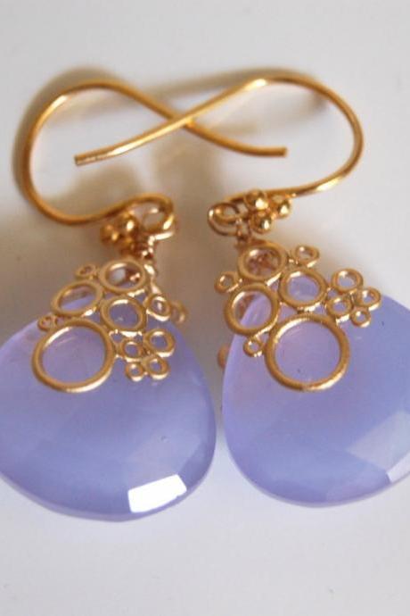 Lavender chalcedony heart briolette earrings