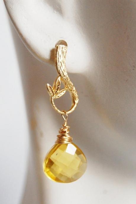 Gorgeous Lemon quartz heart briolette earrings