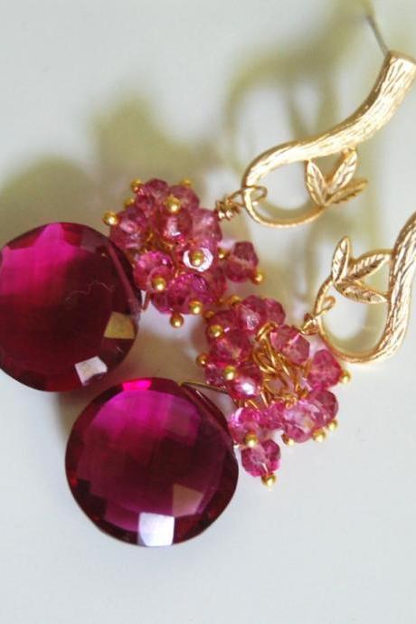 Gorgeous Pomegranate Pink quartz and Mystic Rubelite earrings